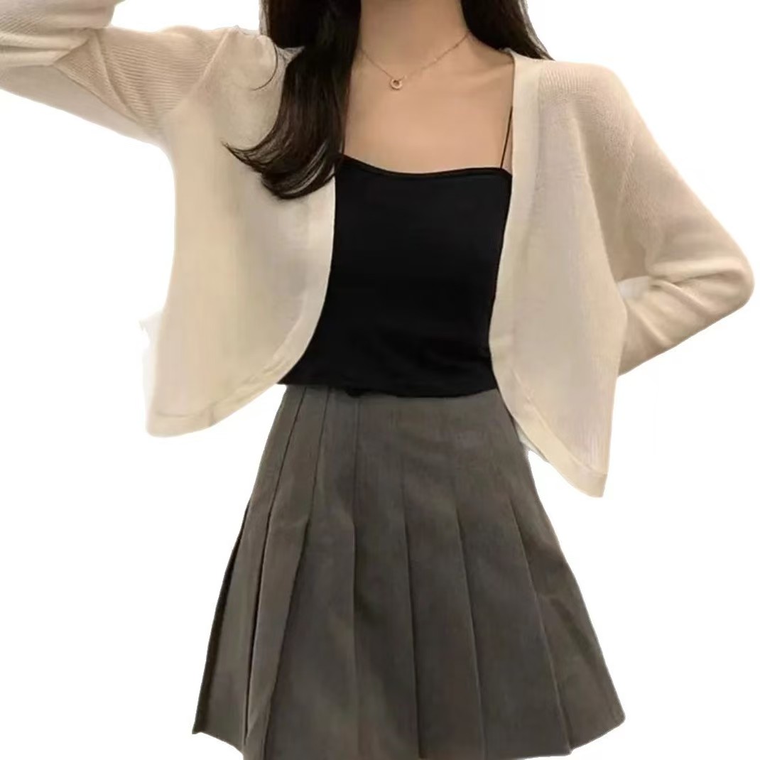 K1185 Summer outerwear thin cardigan jacket versatile short sun protection clothing shawl elegant style knitted sun protection cardigan top