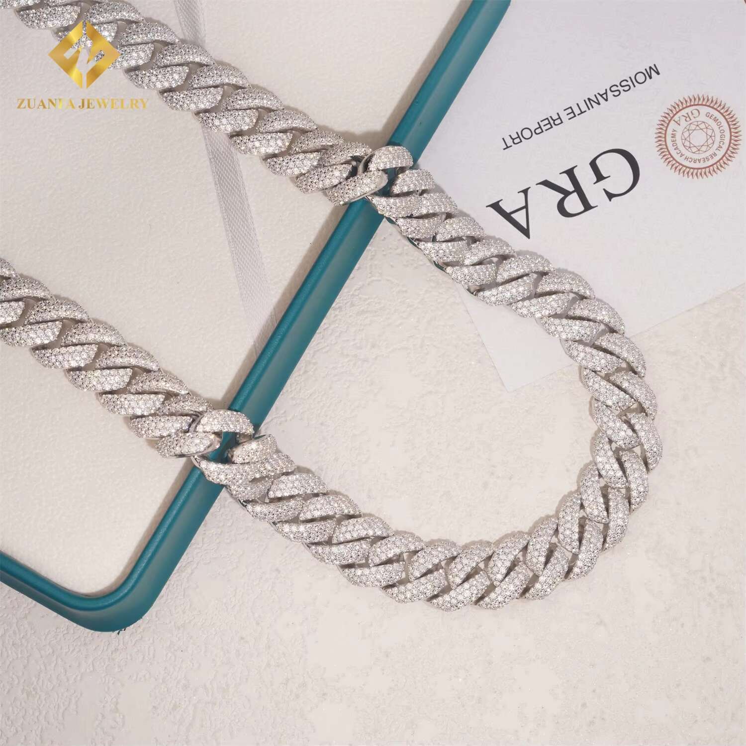 Ready Shipping 3 Row 16mm Miami Cuban Chain 925 Silver Moissanite Diamond Fine Jewelry Iced Out Moissanite Cuban Link Chain