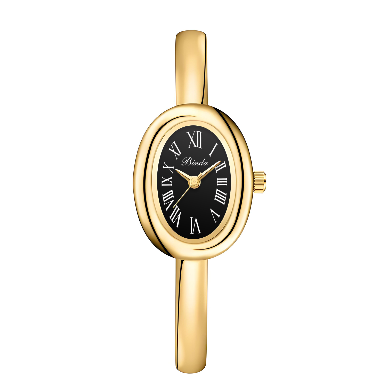 Minimalist Ladies Bangle Watch Oval Dial Roman Numerals Quartz Bracelet Timepiece