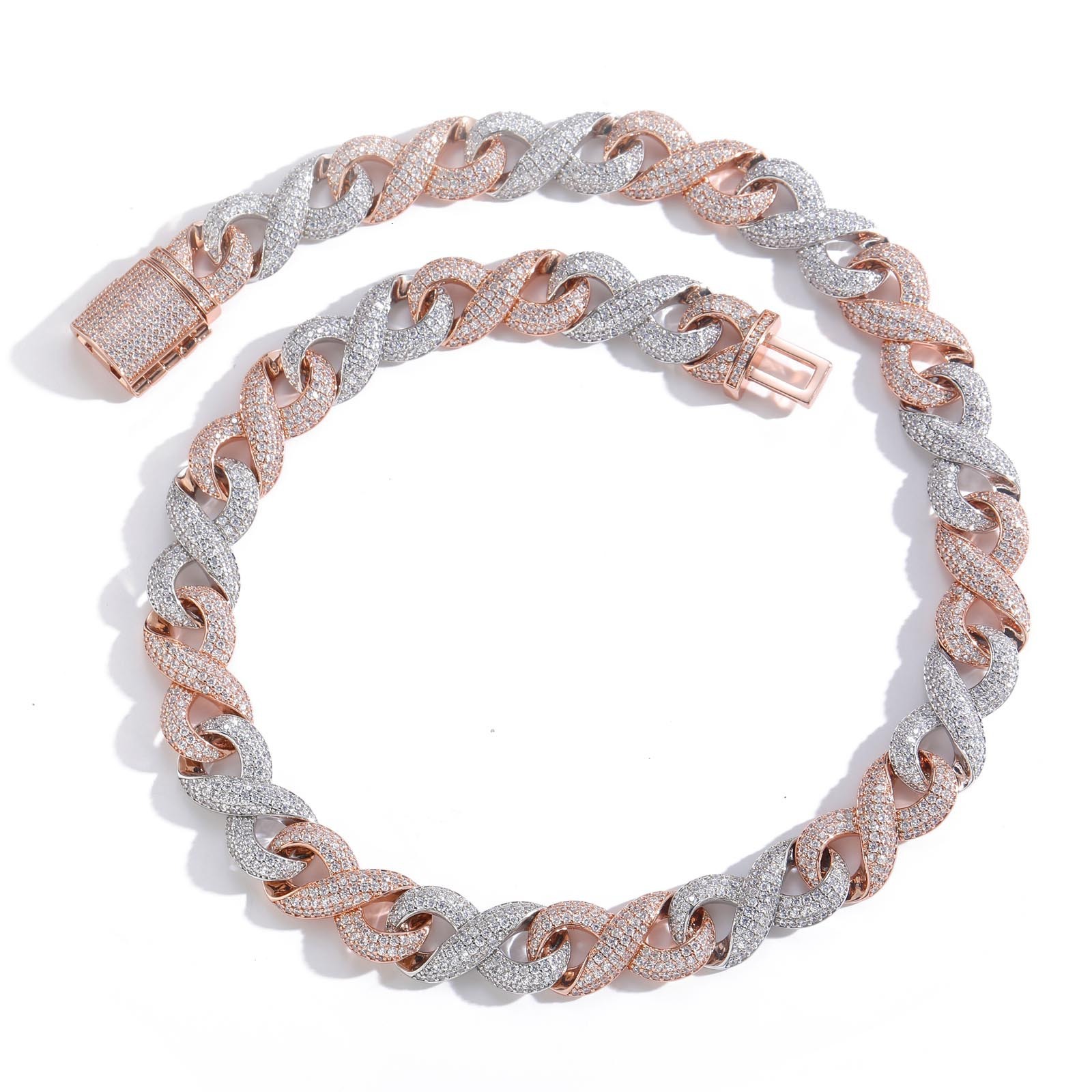 Luxury Jewelry New Arrival 15mm Infinity 8 Chain Rose Gold Cuban Link Iced Out High Quality Trendy Hip Hop Bling Bling Necklace Pass the diamond teste