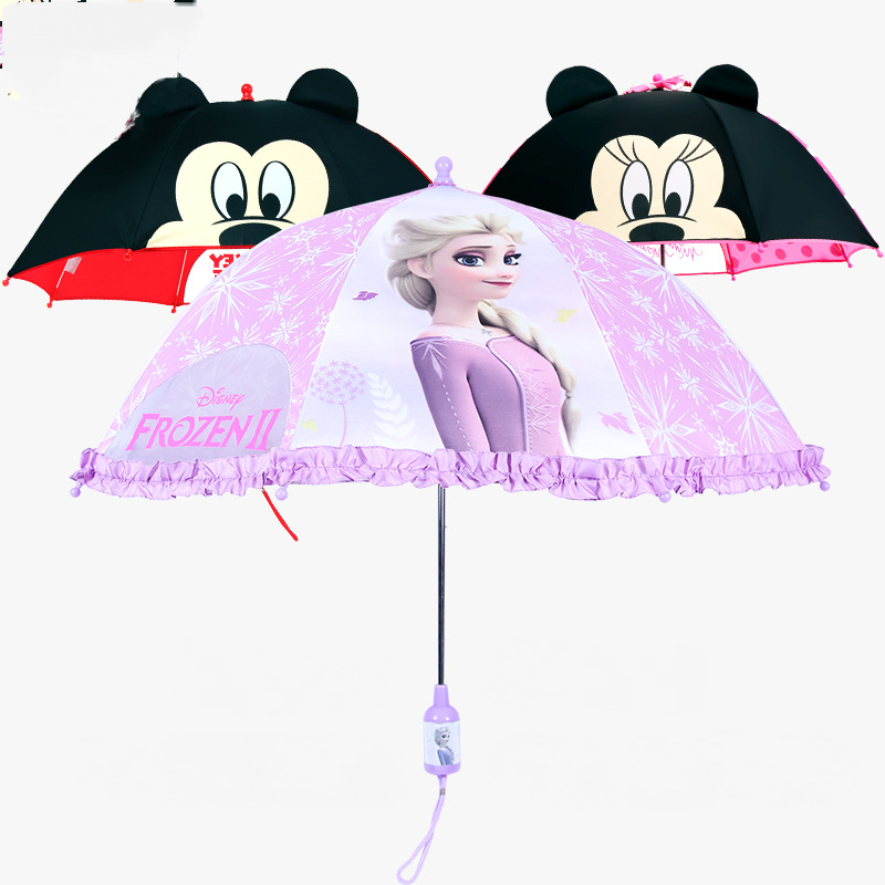 Disney children's umbrella student long handle sun and rain umbrella semi-automatic umbrella small boy and girl protective durable strong perform
