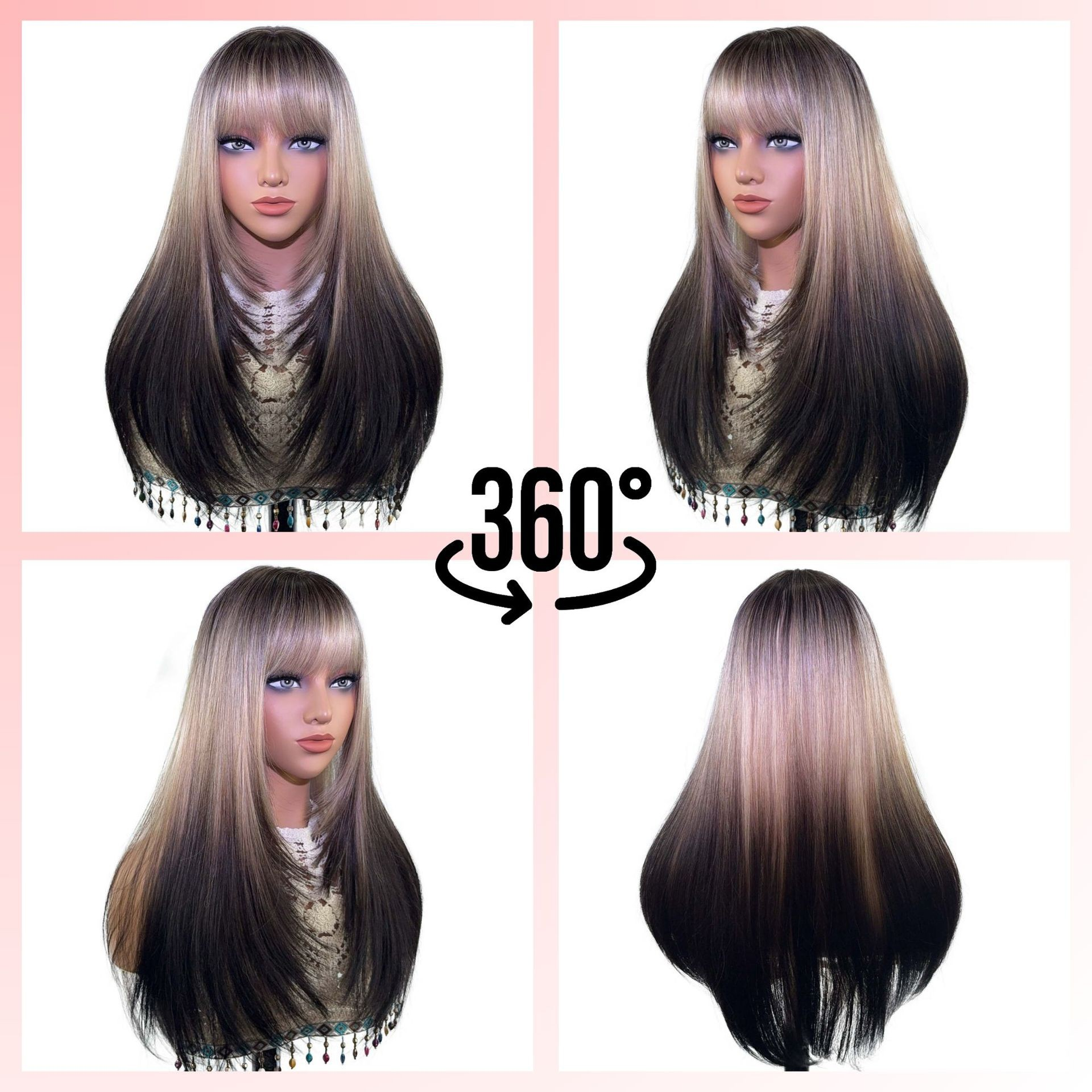 European and American fashion natural style lady's dyed hair high-temperature synthetic hair wig with long straight and wavy hair wig headpiece