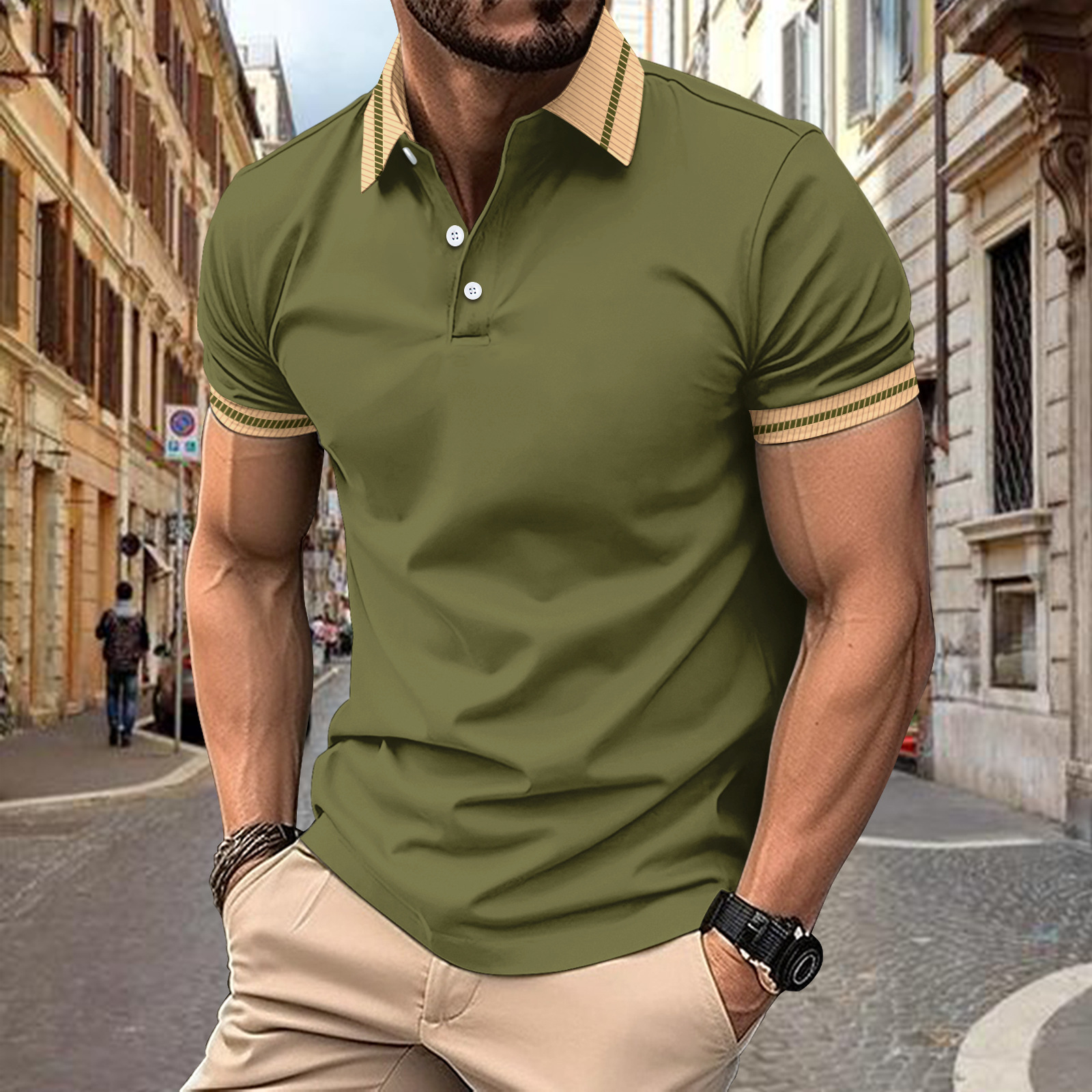 Designer men's POLO shirt fashionable T-shirt golf short-sleeved shirt color-blocked button men's sports polo shirt S-3XL