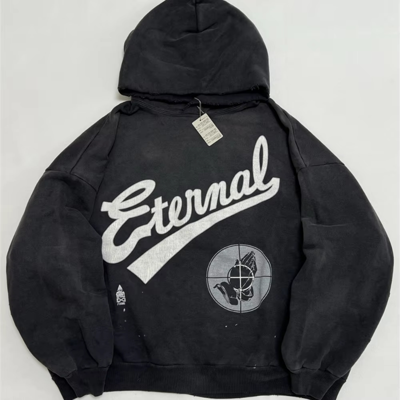 Washed Black Vintage Hoodie Men Women High Quality Pullovers