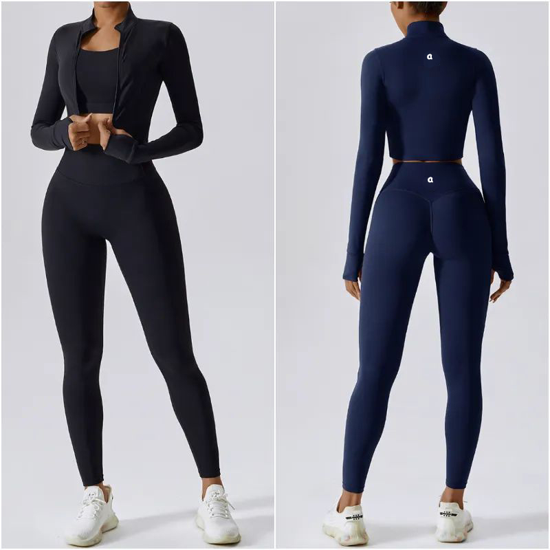 Womens Yoga Outfit Three Pieces Suits Vest+Pants+Jackets Set Exercise Close-Fitting Fitness Wear Running Elastic Workout Tracksuit