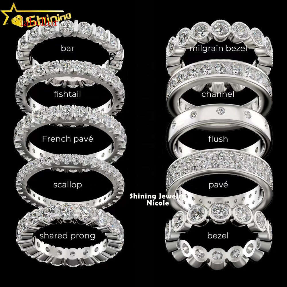 New Hot Style Sterling Sier Fancy Shape Whole Eternity Dia Moissanite Band Ring