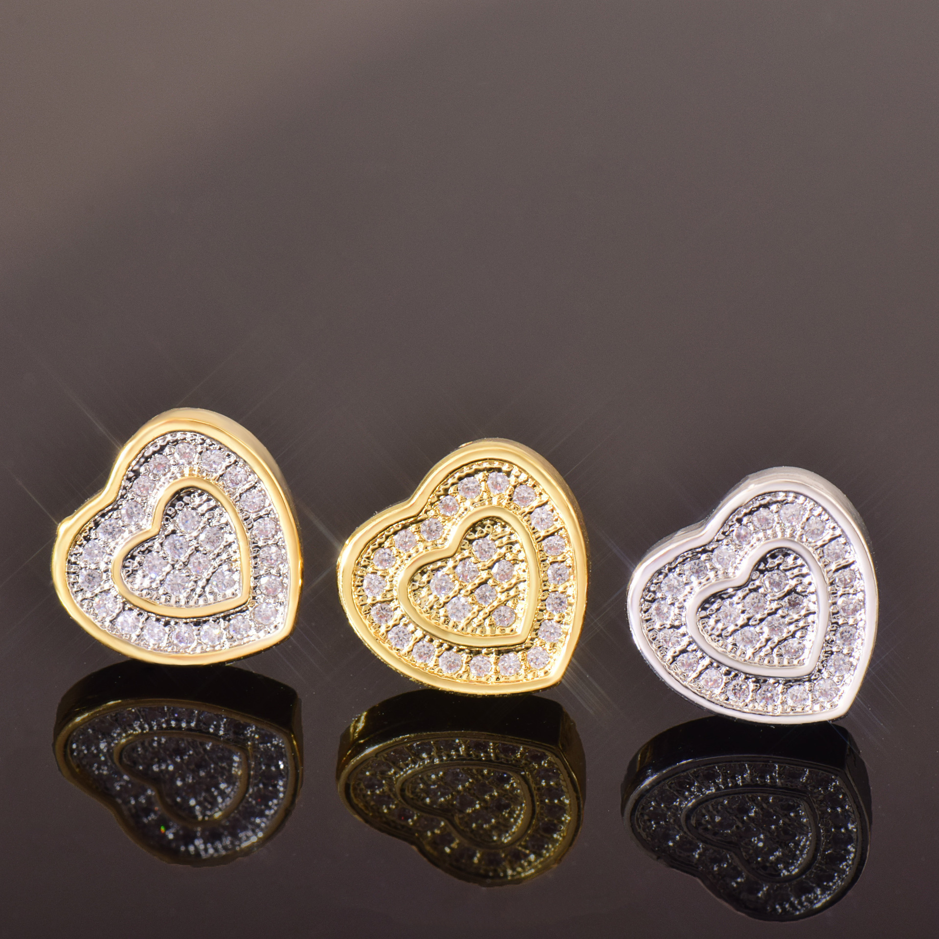 Luxury Jewelry Hip Hop Double Layer Heart Earrings Minimalist Full Diamond Moissanite Premium Bling Bling Pass the diamond tester