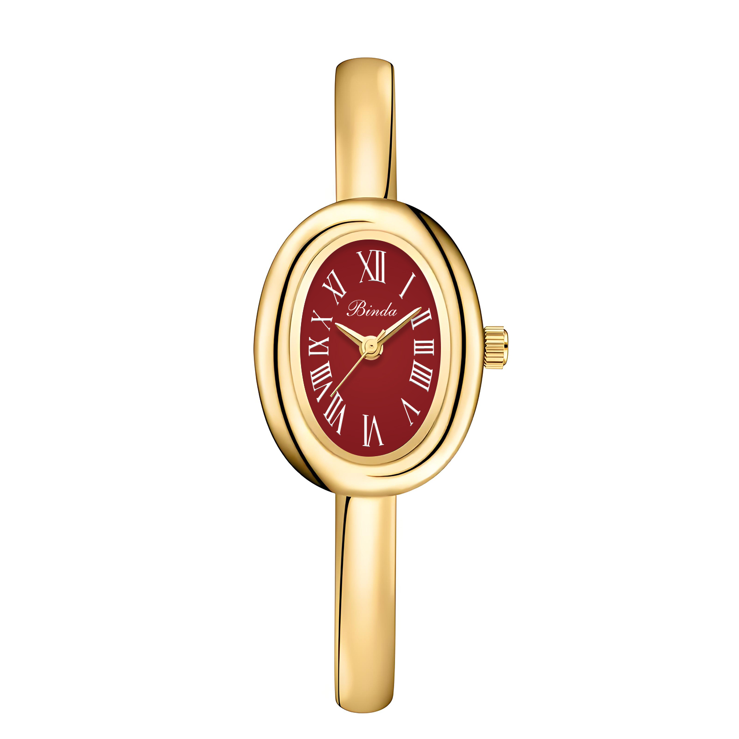 Minimalist Ladies Bangle Watch Oval Dial Roman Numerals Quartz Bracelet Timepiece