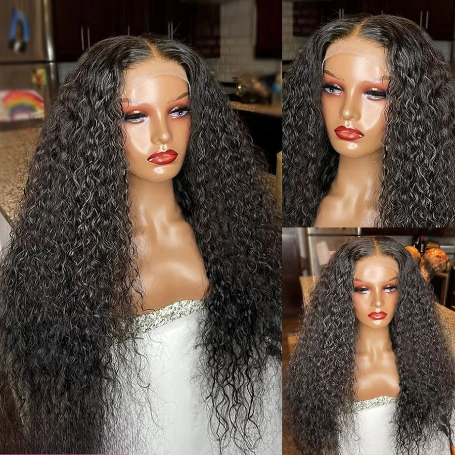 High Density 250% 30 36 Inch Deep Wave 13x4 HD Lace Front Wig Loose Water Wave Curly Lace Frontal Wig Human Hair Synthetic Wig