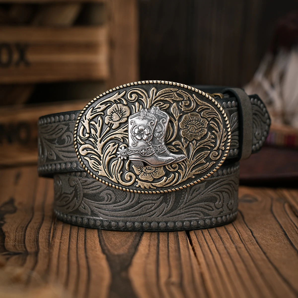 Men Women-Western-Cowboy-PU Leather-Belts - Vintage Belt Floral Engraved Buckle Belt for Jeans 250627