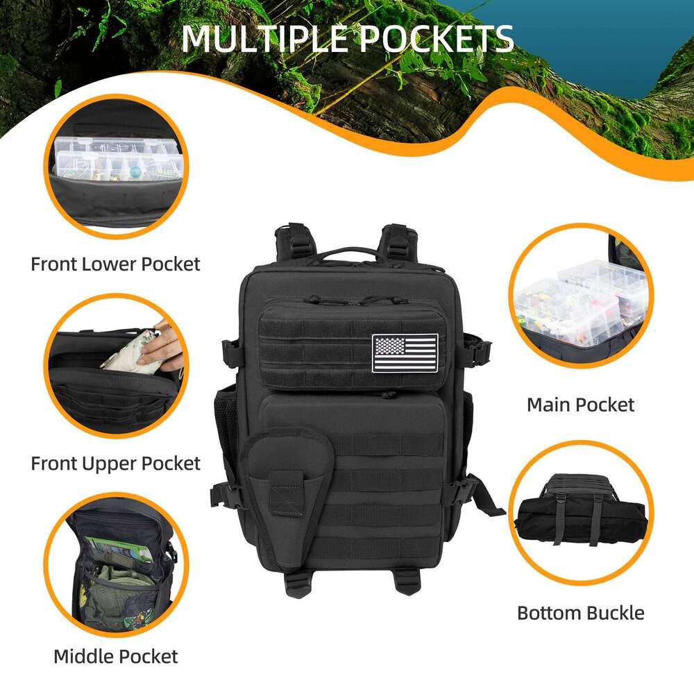 25L Fishing Hunting Tactical Backpack Travel Large CapacityBackpack Durable and Waterproof Men's Outdoor Bag