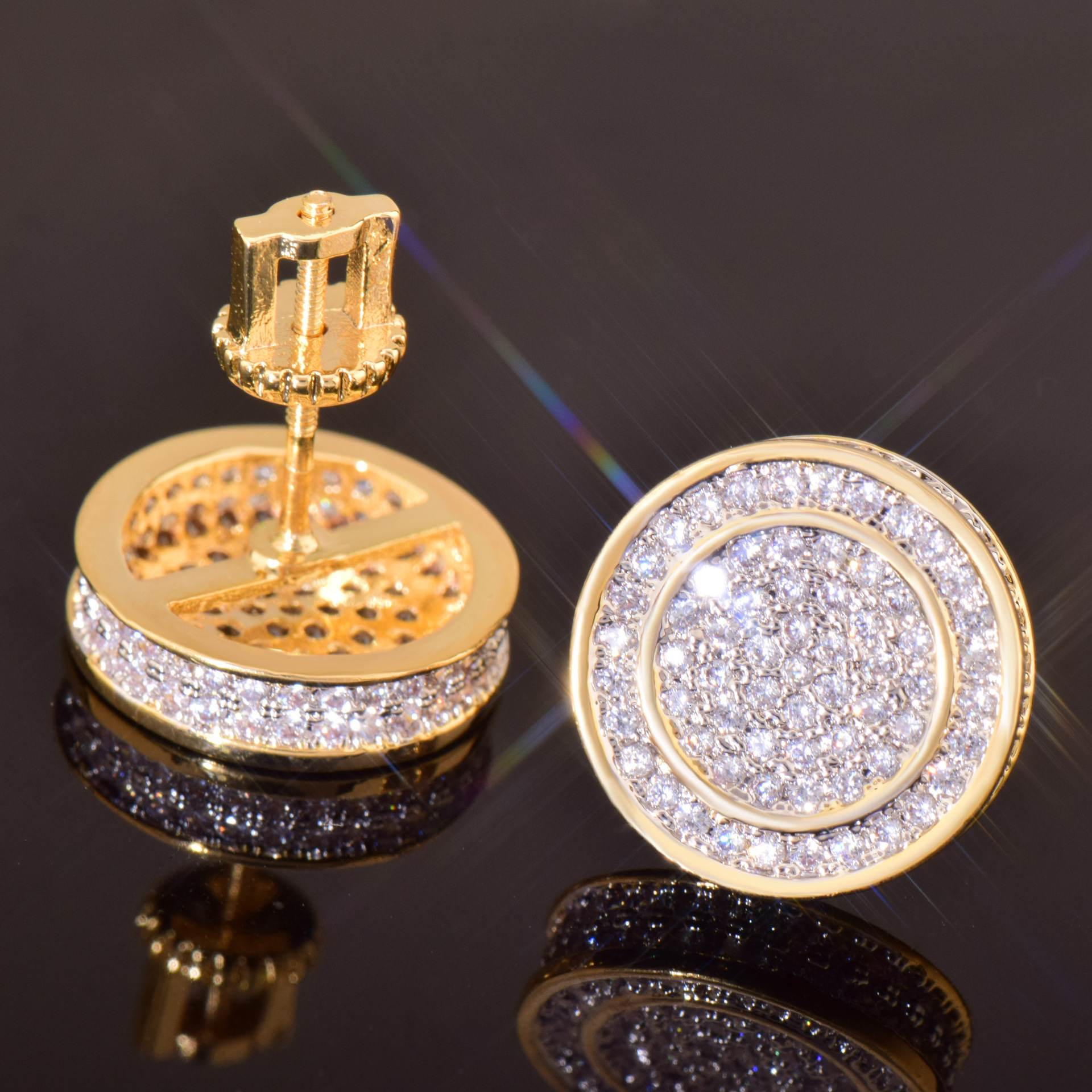 Luxury Jewelry Hip Hop Double Layer Round Earrings Minimalist Full Diamond Creative Designer Bling Bling Pass the diamond tester