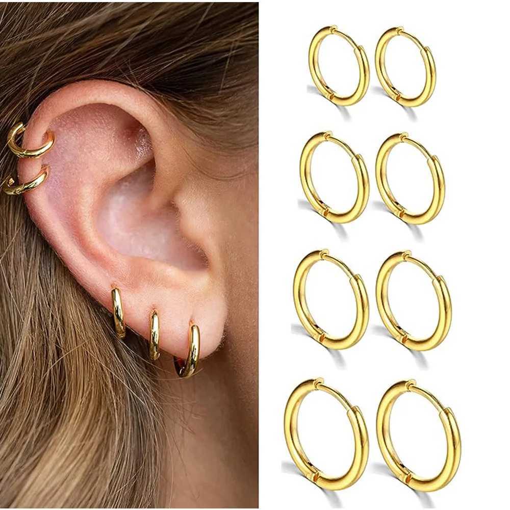 6/8/10/12mm Stainless Steel Huggie Hoop Earrings Set Stackable 18K Gold Plated Nose Ear Cartilage Piercing Tiny Hoops Sleeper XJ250630