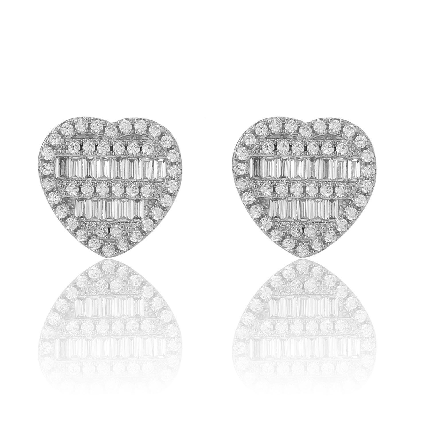 Luxury Jewelry Hip Hop Heart Shape S925 Sterling Silver Needle Iced Out Bling Bling Premium Unisex Couples Earrings Pass the diamond tester