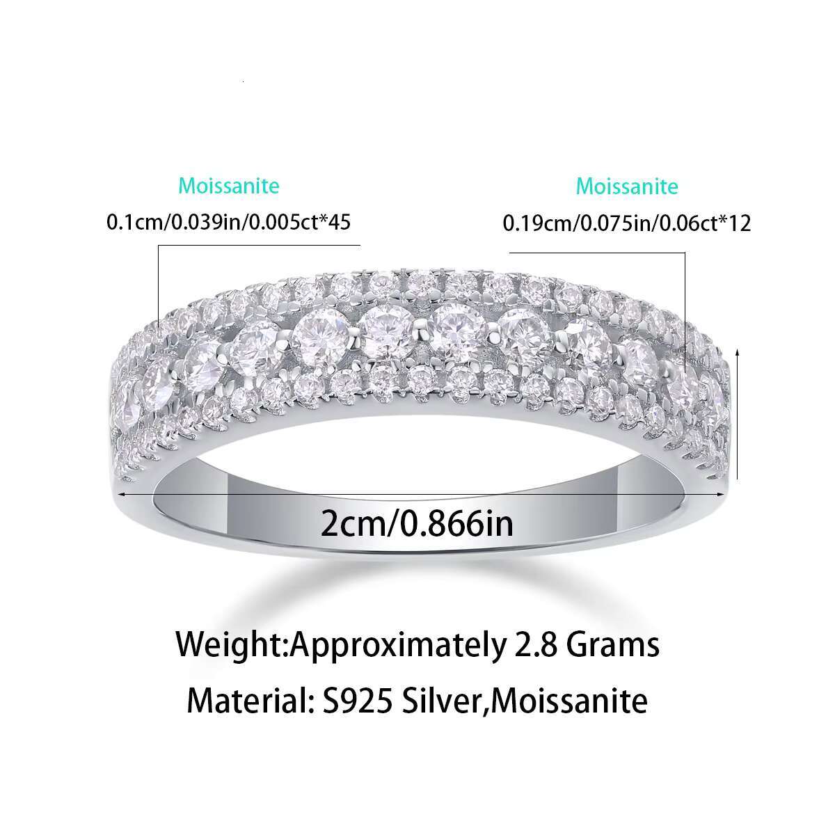 Custom Fine Jewelry 925 Sterling Silver Wedding Ring Engagement 2MM VVS D Moissanite Wedding Half Eternity Diamond Rings Women