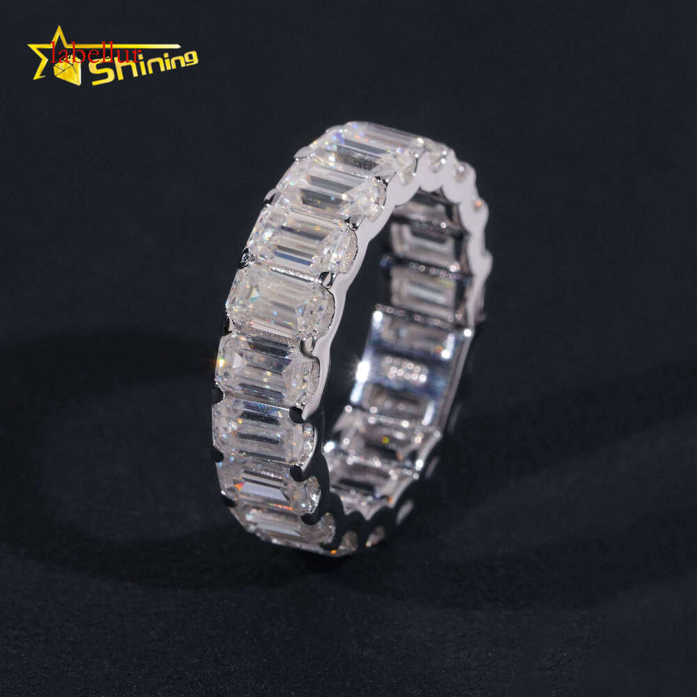 Dia Emerald Cut Eternity Band Sterling Sier Wedding Moissanite Ring