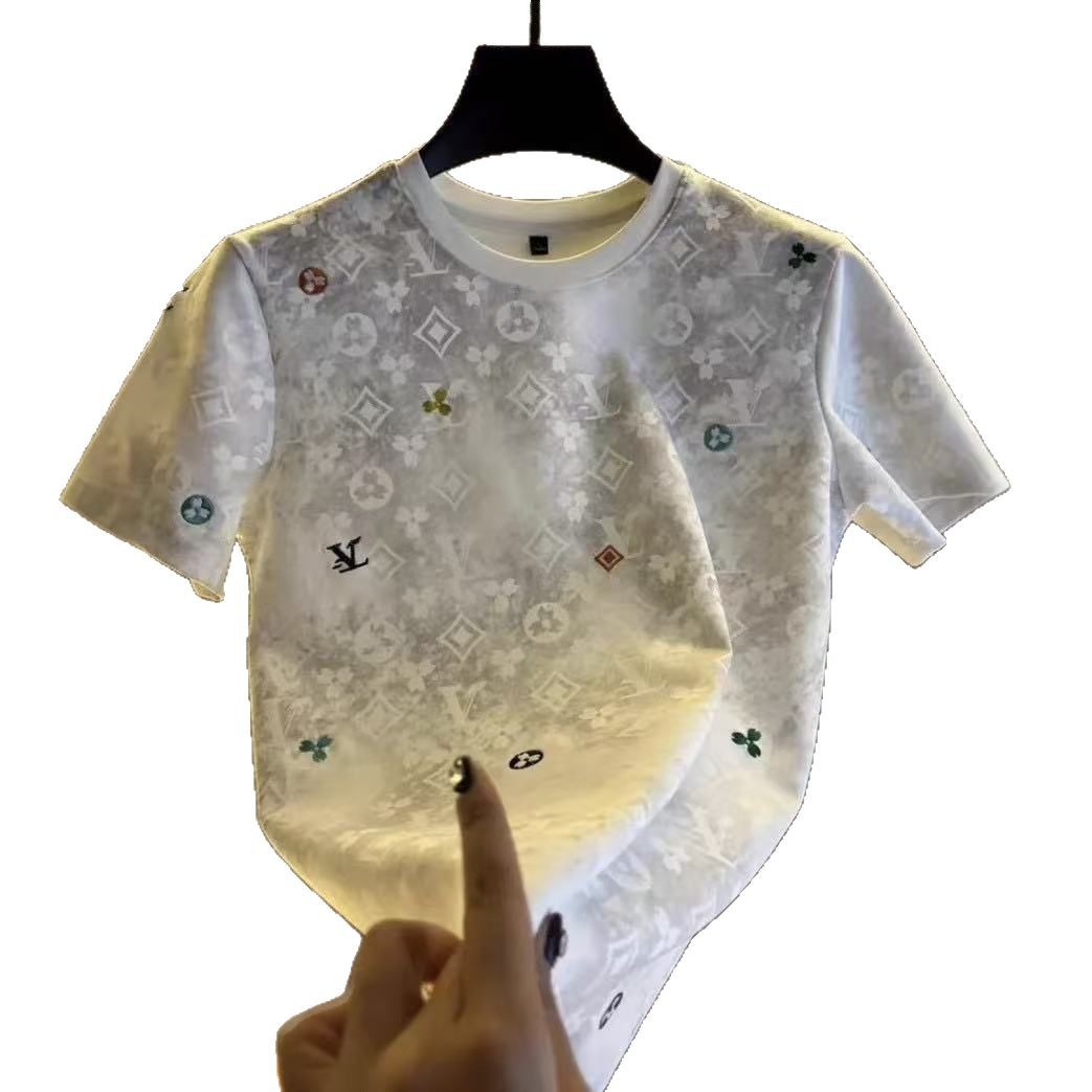 Spring and summer new fashion men T-shirt heavy industrial senior sense fashion T-shirt short sleeved 2025