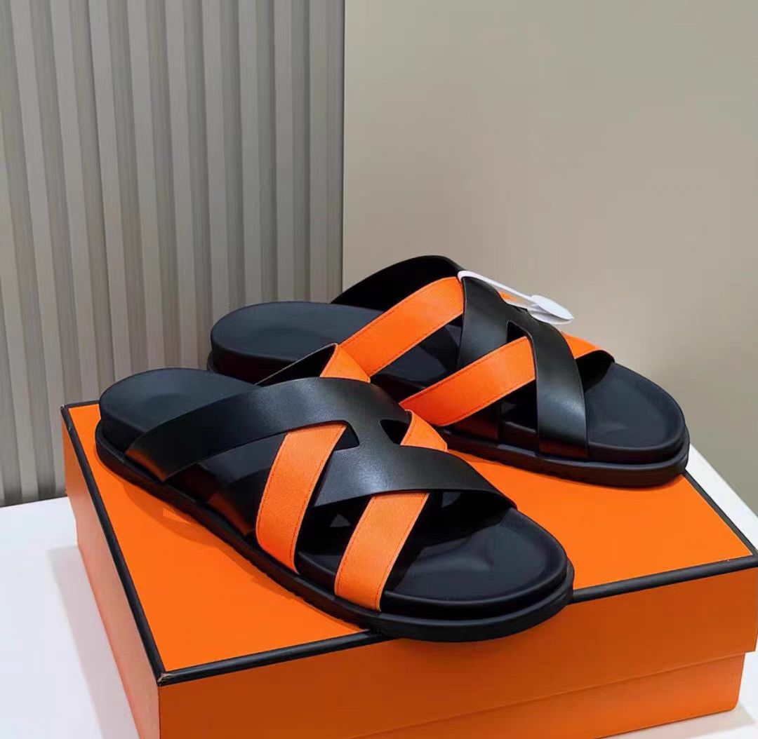 2025 Summer New Men's Shoes Fashion Trendy Versatile Outdoor Casual Beach Slide Genuine Leather Flat Comfortable Cool Sandals 38-46 a5