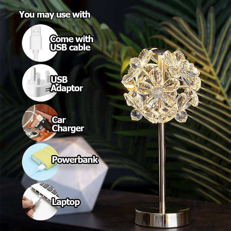 Sunflower Crystal Table Lamp Modern Bedroom Bedlight Living Room Study Creative Decoration Dandelion Crystal Desk Light