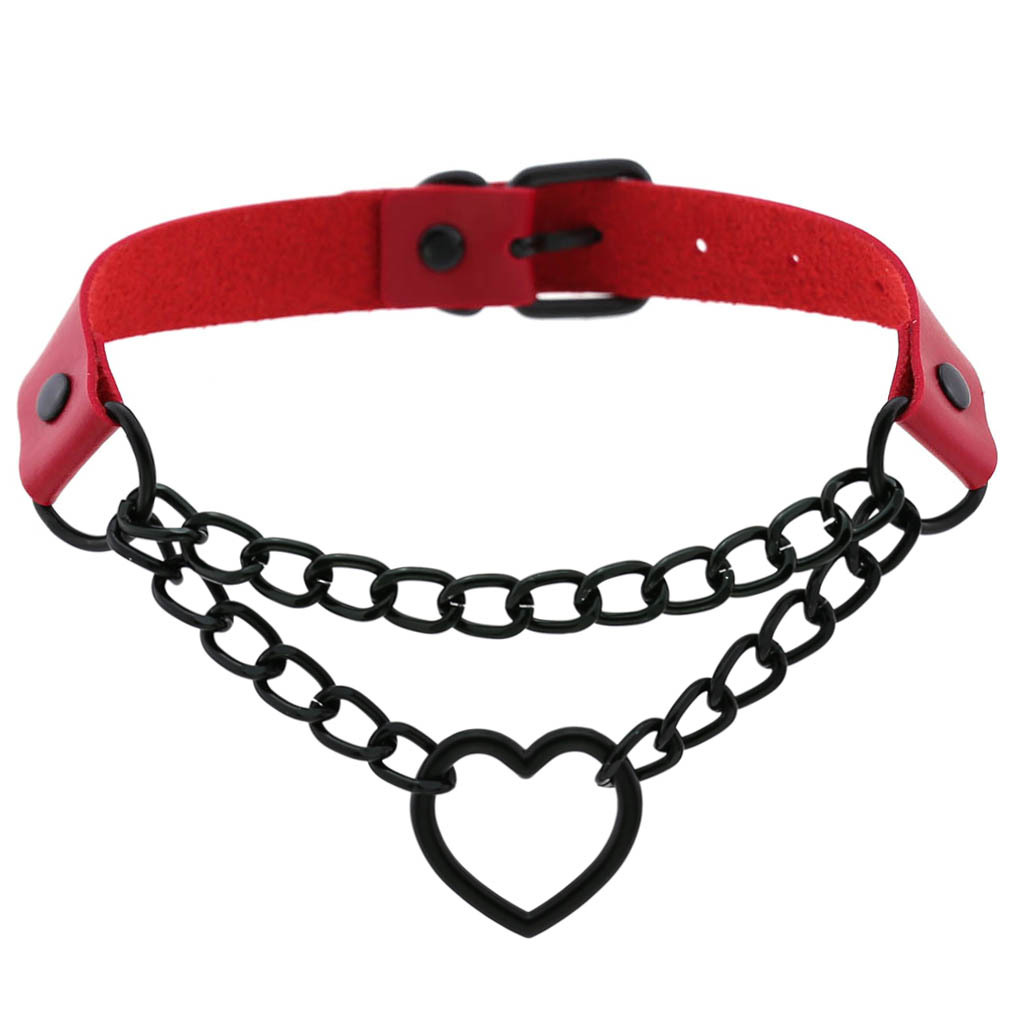 Stage Wear Harajuku PU Leather Heart Choker Black Chain Fashion Collarbone Necklace
