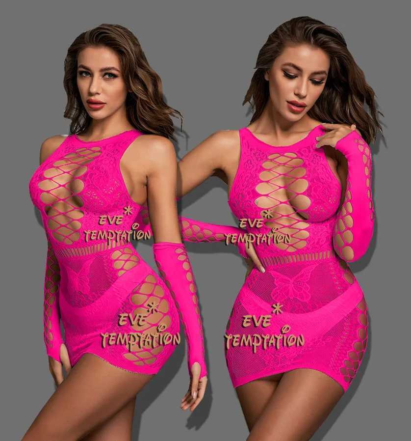 Sexy crochet Fishnet Bodystockings Lingerie Babydoll Dress Underwear Tassels Chemises Cosplay Teddies Bodysuits + Gloves Q168 W250724