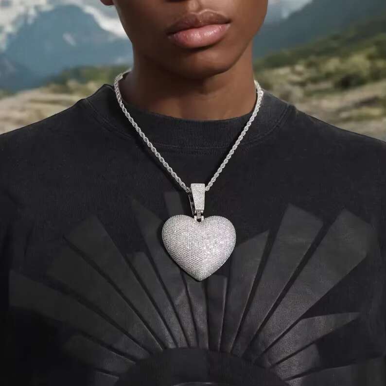 Bling Hip Hop Jewelry Micro Setting Handmade S925 Custom Moissanite Diamond Rapper Pendant Iced Out Big Heart Necklace Pendant