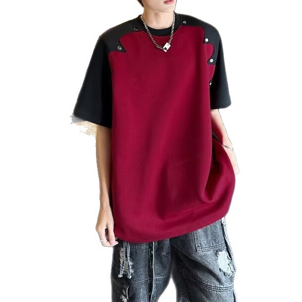 Men's Short Sleeve T-shirt 2025 Summer New Raglan Sleeve Designer T-shirt Niche Design Loose Padded Shoulder Half Sleeve T-shirt Men's Cloth