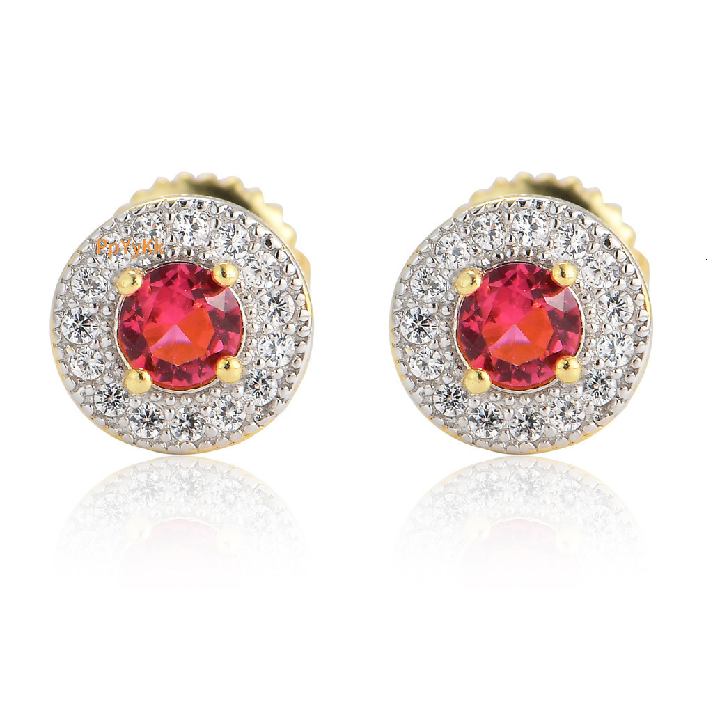 Luxury Jewelry S925 Sterling Silver Solid Round VVS Moissanite Iced Out Blue Red Bling Bling Unisex Hip Hop Earrings Pass the diamond tester