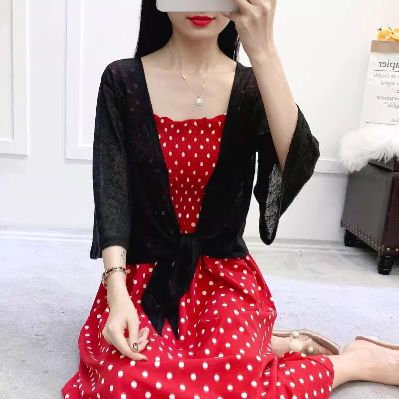 K1184 Shawl summer with skirt small jacket suspender skirt outer cover thin cardigan air conditioning shirt knitted top