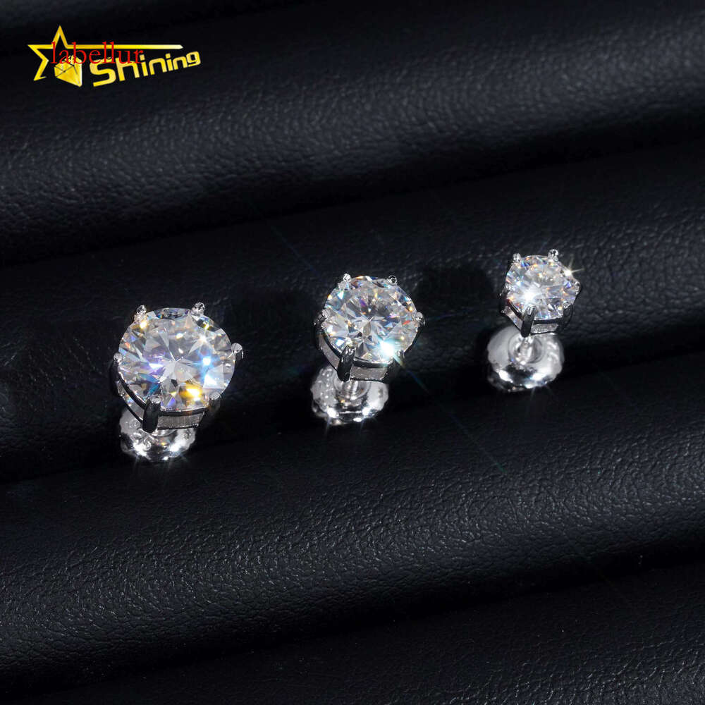 Fine Jewelry Hot Sale 6prongs Sterling Sier Screw Back Moissanite Dia Hip Hop Stud Earrings