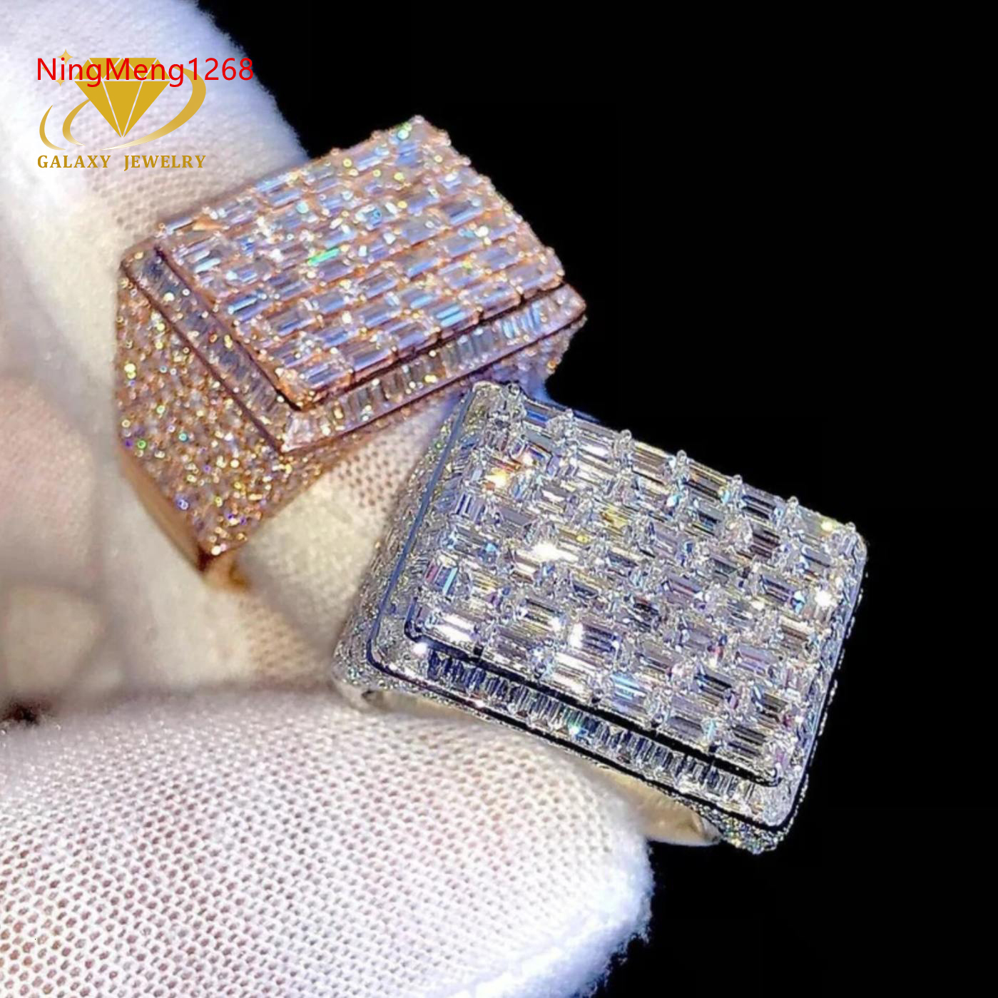 Fine Jewelry 925 Silver White Gold/Rose Gold Plated Moissanite Ring Custom Hip Hop Iced Out Baguette Cut Diamond Rings for Men