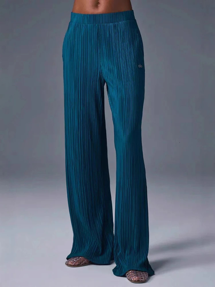 Sport Yoga High Waist Straight Trousers Women Folded Loose Wide Leg Pants Breathable Casual Solid Elastic Womens 250630