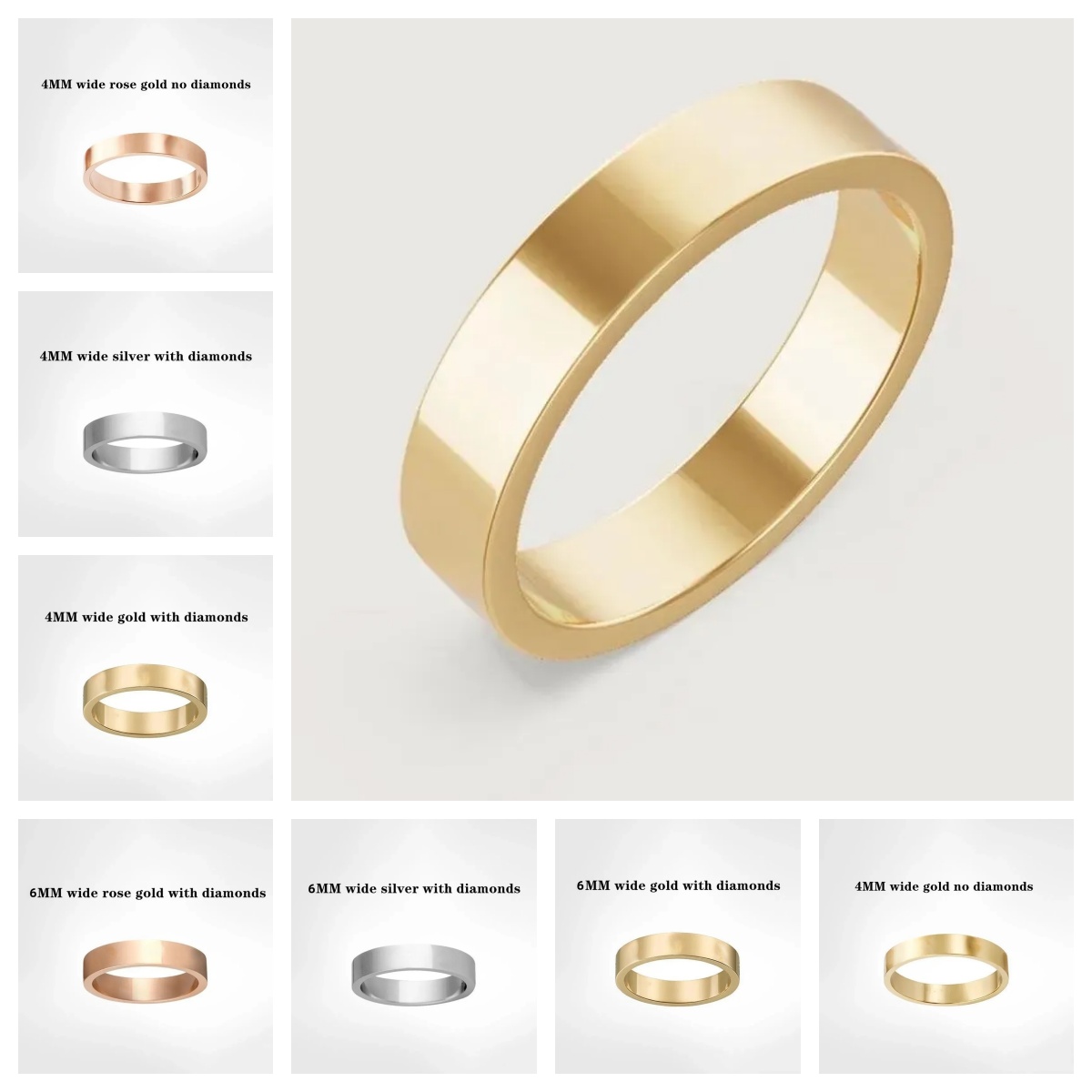 4mm 5mm 6mm ring titanium steel love ring mens and womens rose gold fashion jewelry rings designer ring couple promise Never fade wedding rings a5396