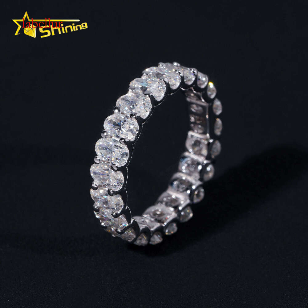 Sier Plated White Gold Moissanite Engagement Rings DEF VVS 3*5 Oval Wedding Band