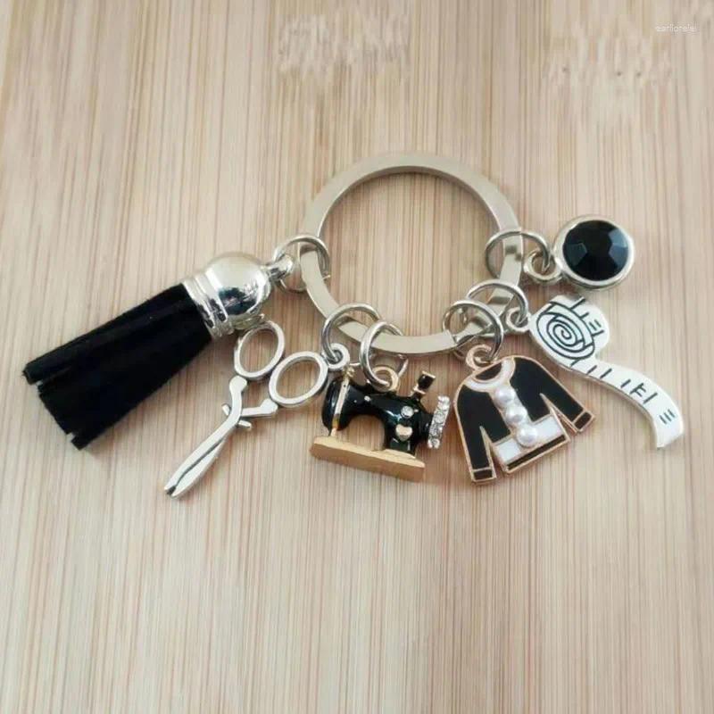 Keychains Fashion Tassel Sewing Machine Keychain Scissors And Clothes Customized Gifts For Friends