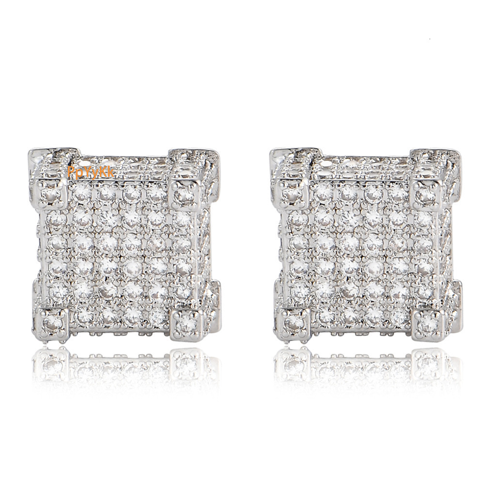 Luxury Jewelry Fashion Hip Hop Men's Square Screw Back Iced Out Bling Bling Unique Trendy Premium Earrings Pass the diamond tester