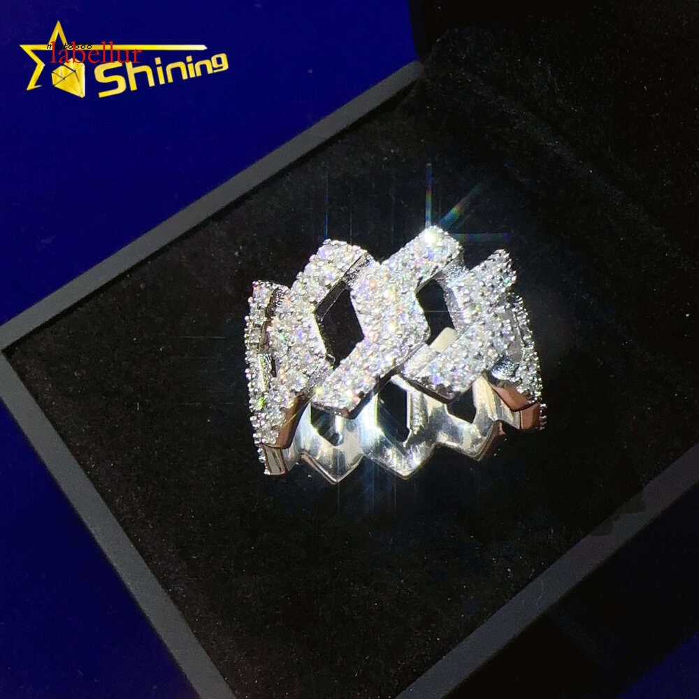 Iced Out Round Hip Hop Cuban Rings Solid Sier Men Engagement Moissanite Dia Ring
