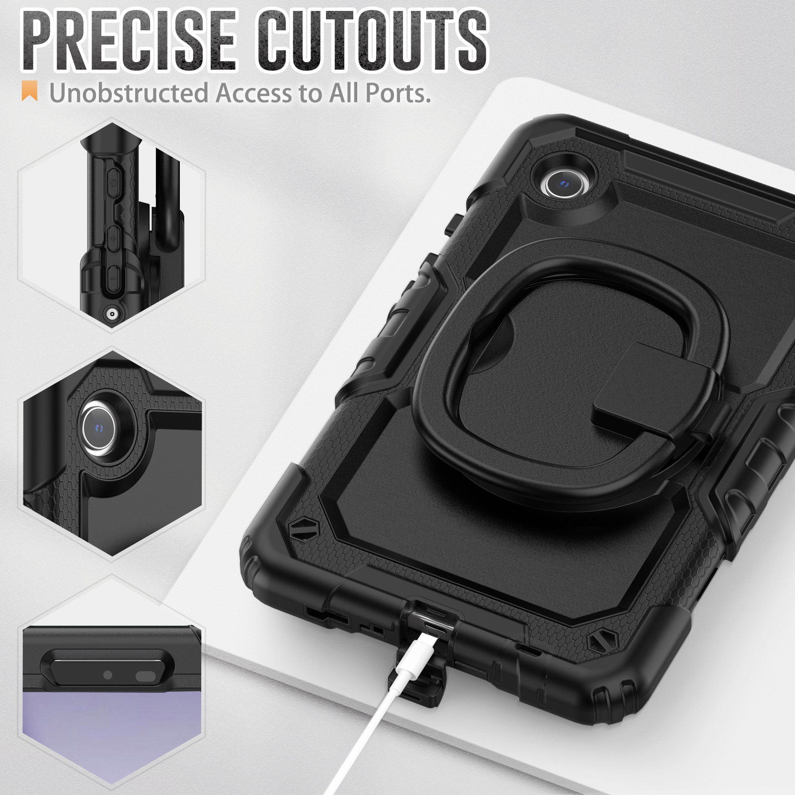 Case For Samsung Galaxy Tab A9 8.7 inch 2023 Pull Ring Handle 360 Rotating Stand Tablet Cover Rugged Silicone + PC Shockproof kids Safe Cases with Sho