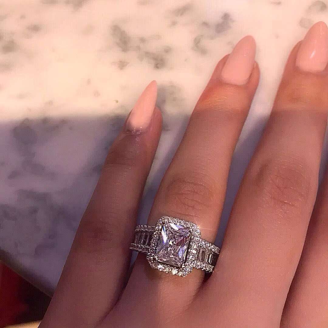 Princess Cut Cubic Zirconia Women Rings Silver Color Luxury Wedding Party Accessories Fashion Jewelry