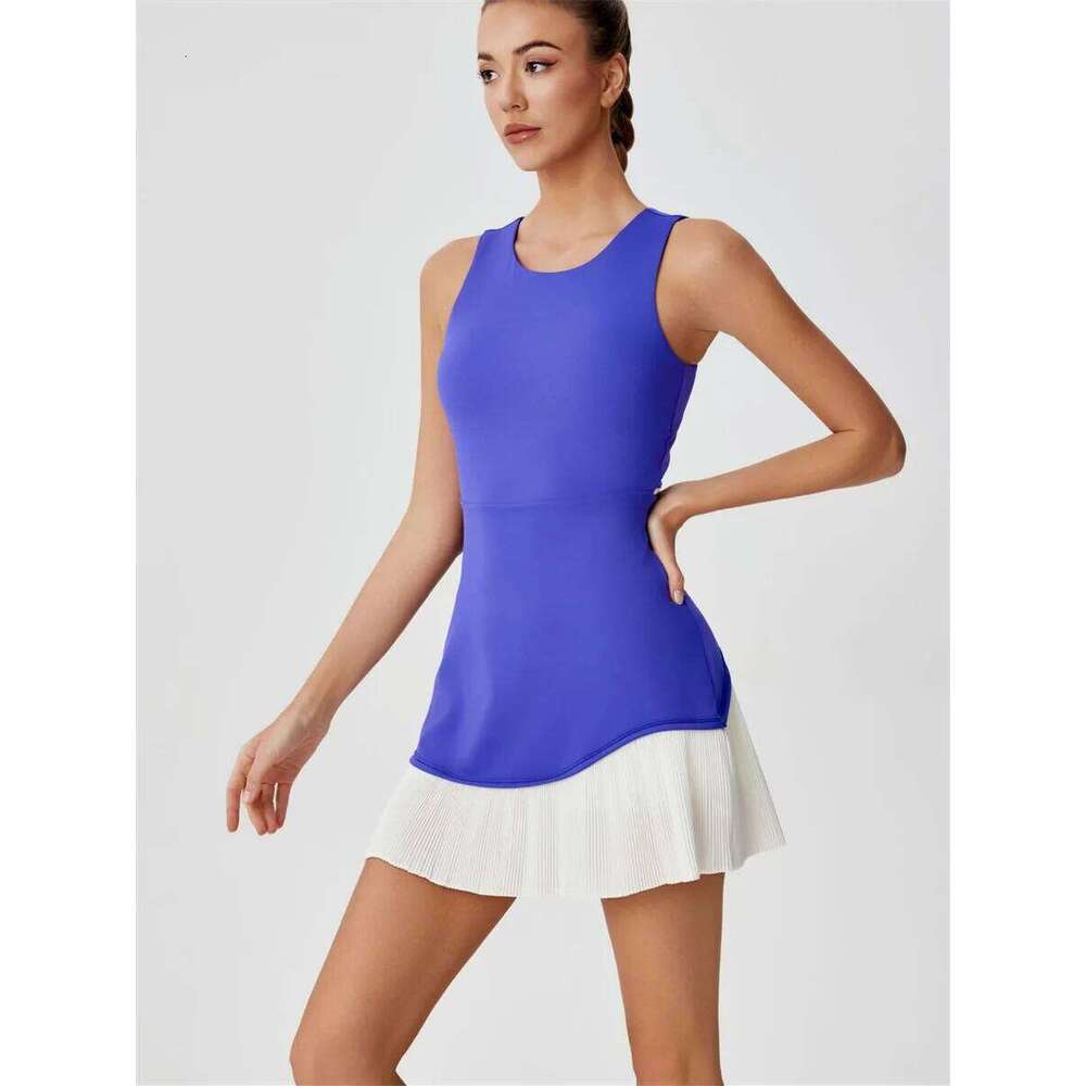 Women One-piece Tennis Dress Summer Black Contrast Pleated Anti Light Speed Dry Sports Dresses Hollowed Out Back Yoga Clothes