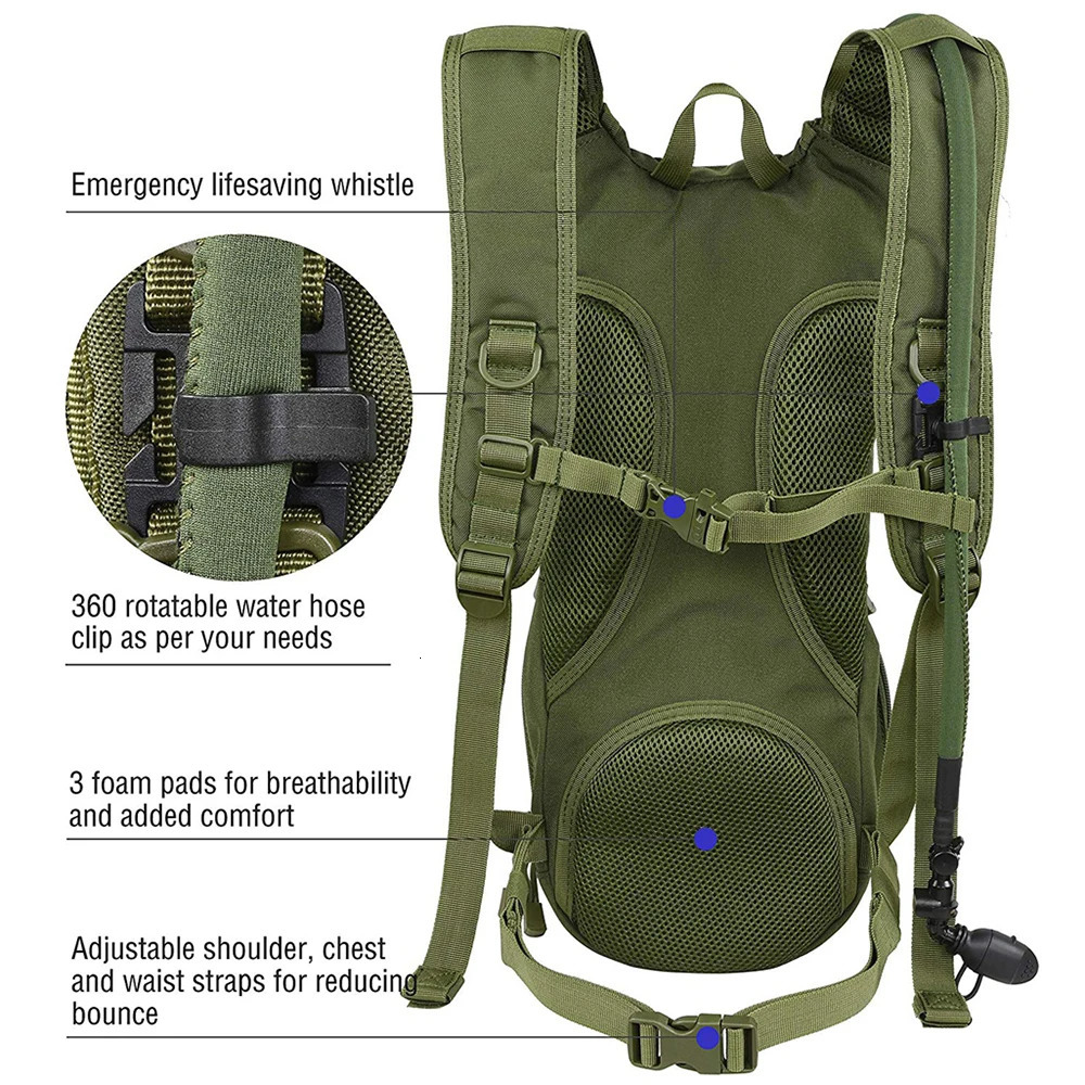 With 23L Water Bag Hydration Backpack Tactical Pack Military for Hiking Cycling Climbing Outdoor Bladder 250624