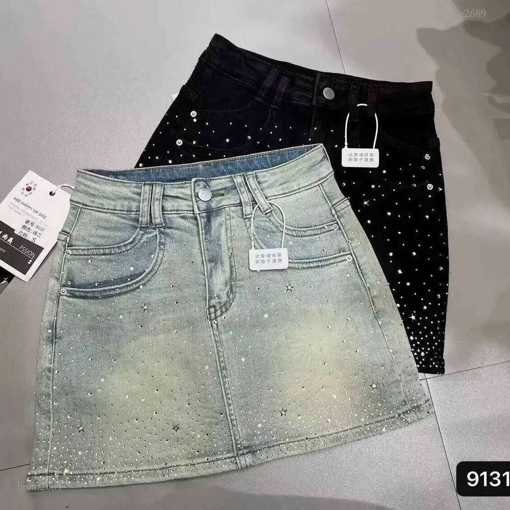 Starry Hot Rhine Denim Skirt for Women 2024 Summer New Retro Weight Loss a-Line Sheath Denim SkirtXJ250320
