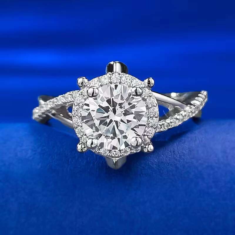High Quality 925 Sterling Silver D Color 1CT round Cut Moissanite Diamond 18K White Gold Plated Luxury Wedding Ring