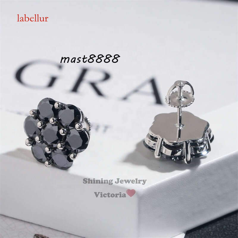 GRA Certificated Pass Dia Tester Men Sterling Sier Screw Solid Back 15MM Cluster Earrings Studs