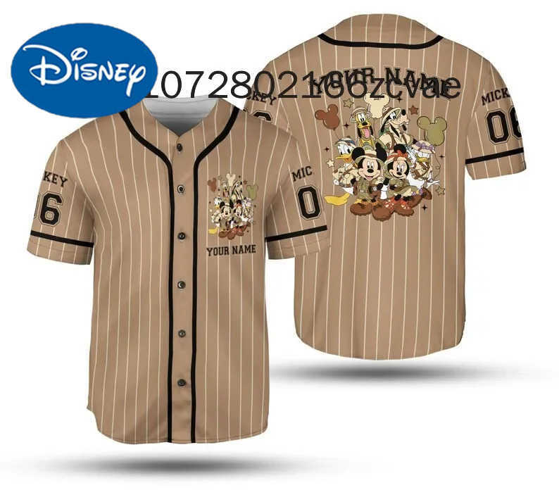 DISNEY 2024 New Disney Safari Baseball Jersey Street Fashion Customized Name Mens and Womens Childrens Short sleeved Baseball Shirt W250630