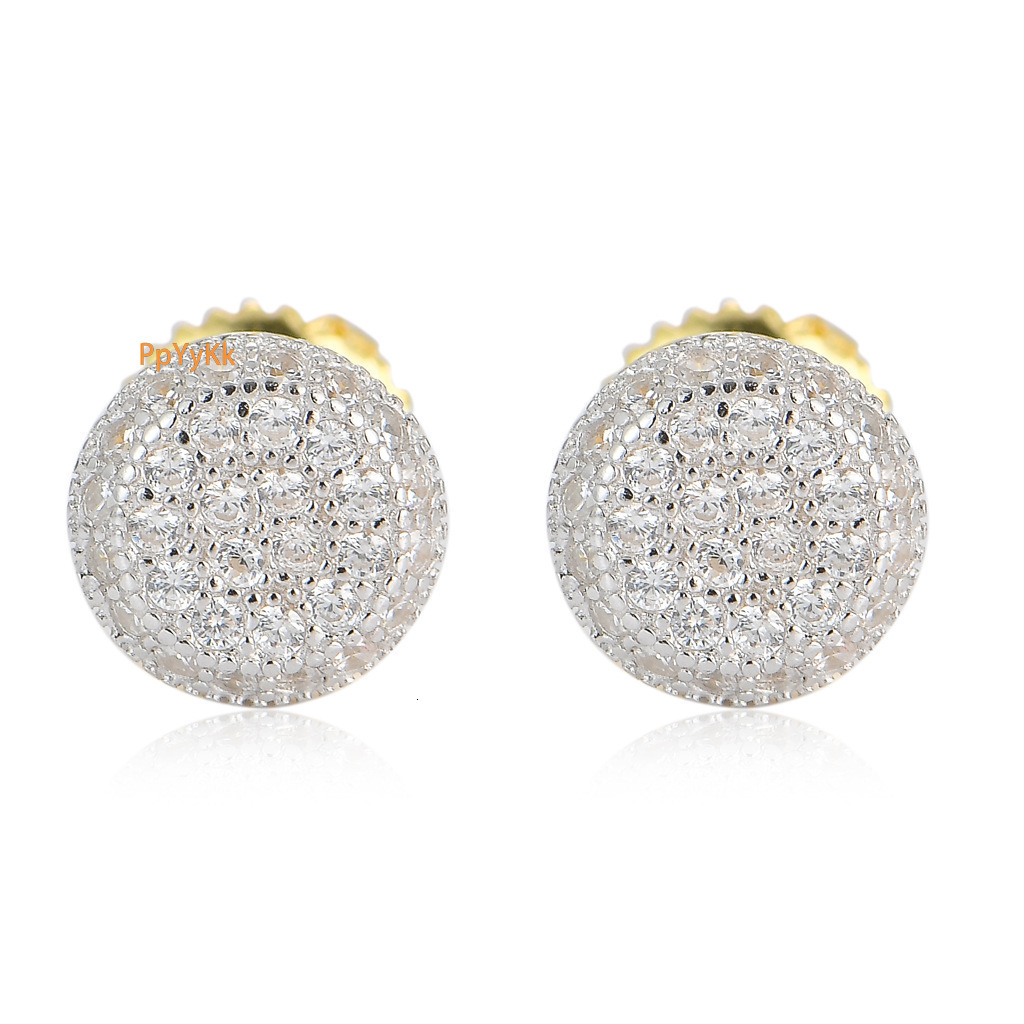 Luxury Jewelry S925 Sterling Silver Premium Men's Round 3D Iced Out Screw Back Bling Bling Earrings Pass the diamond tester