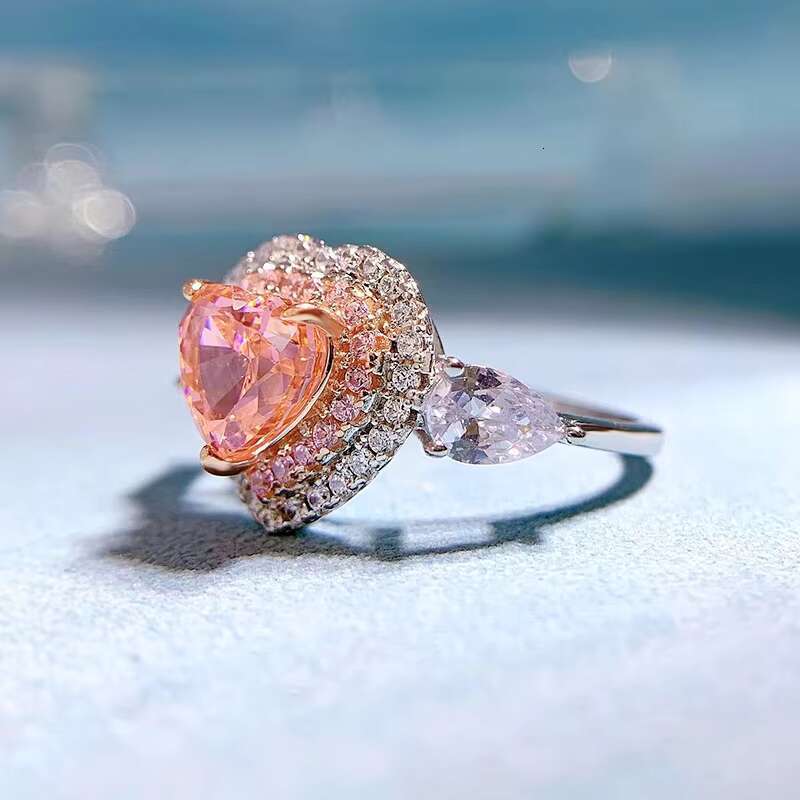 Delicate Heart Silver Ring Light Genuine 925 Sterling Silver Pink Zircon Love Rings for Women Fine S925 Anniversary Jewelry Gift