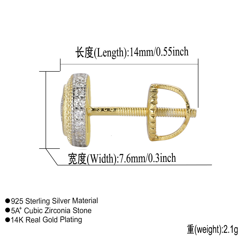 Luxury Jewelry S925 Sterling Silver Solid Two Tone Round 3D Iced Out Screw Back Bling Bling Earrings Pass the diamond tester
