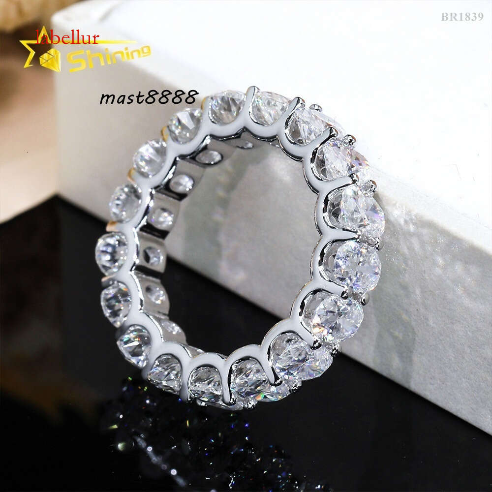 Elegant Sier Gold Plated Women Jewelry Fully Iced Out Classic Oval Cut Eternity Moissanite Dia Band Ring