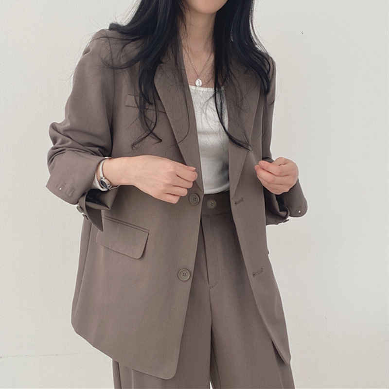 Coffee Color Blazer for Women 2025 Spring Autumn Petite Street Style New Fashion Korean Casual Suit Set 240329